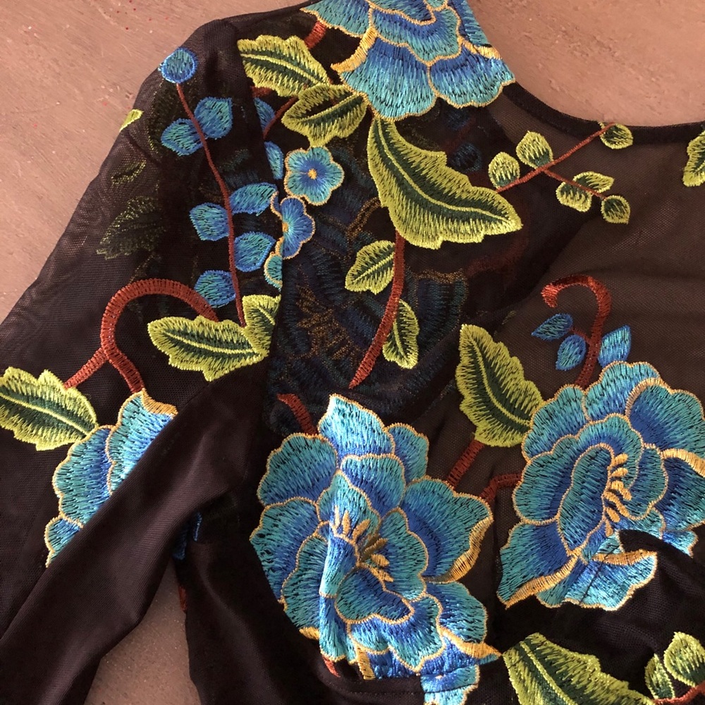 Nasty Gal Blue Embroidered Bodysuit - Picture 8 of 10
